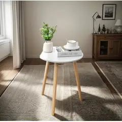 GENERICO - Mesa Auxiliar Redonda Blanca 50 cm Diámetro Estilo Nórdico