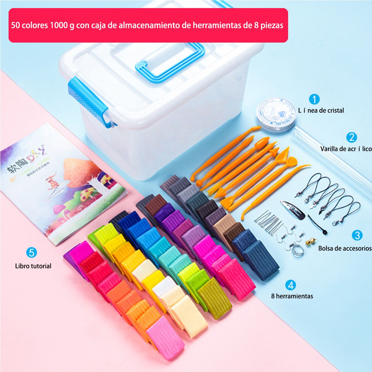 ATURE - Arcilla Blanda Arcilla Polimérica 50 Colores+accesorios