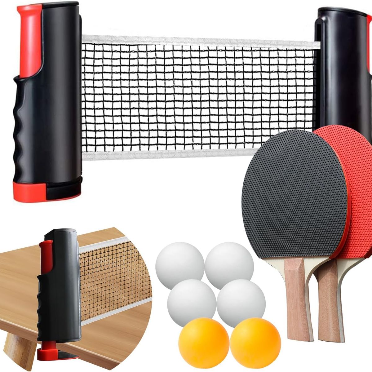 KUANGYE - Set Portátil Ping Pong Tenis Mesa 2 Paleta+6 Pelotas+malla