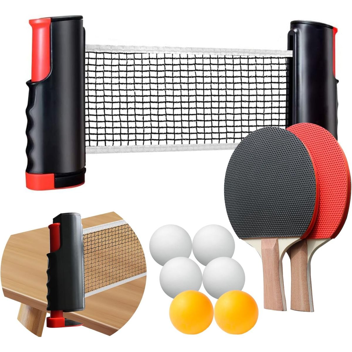 KUANGYE - Set Portátil Ping Pong Tenis Mesa 2 Paleta+6 Pelotas+malla