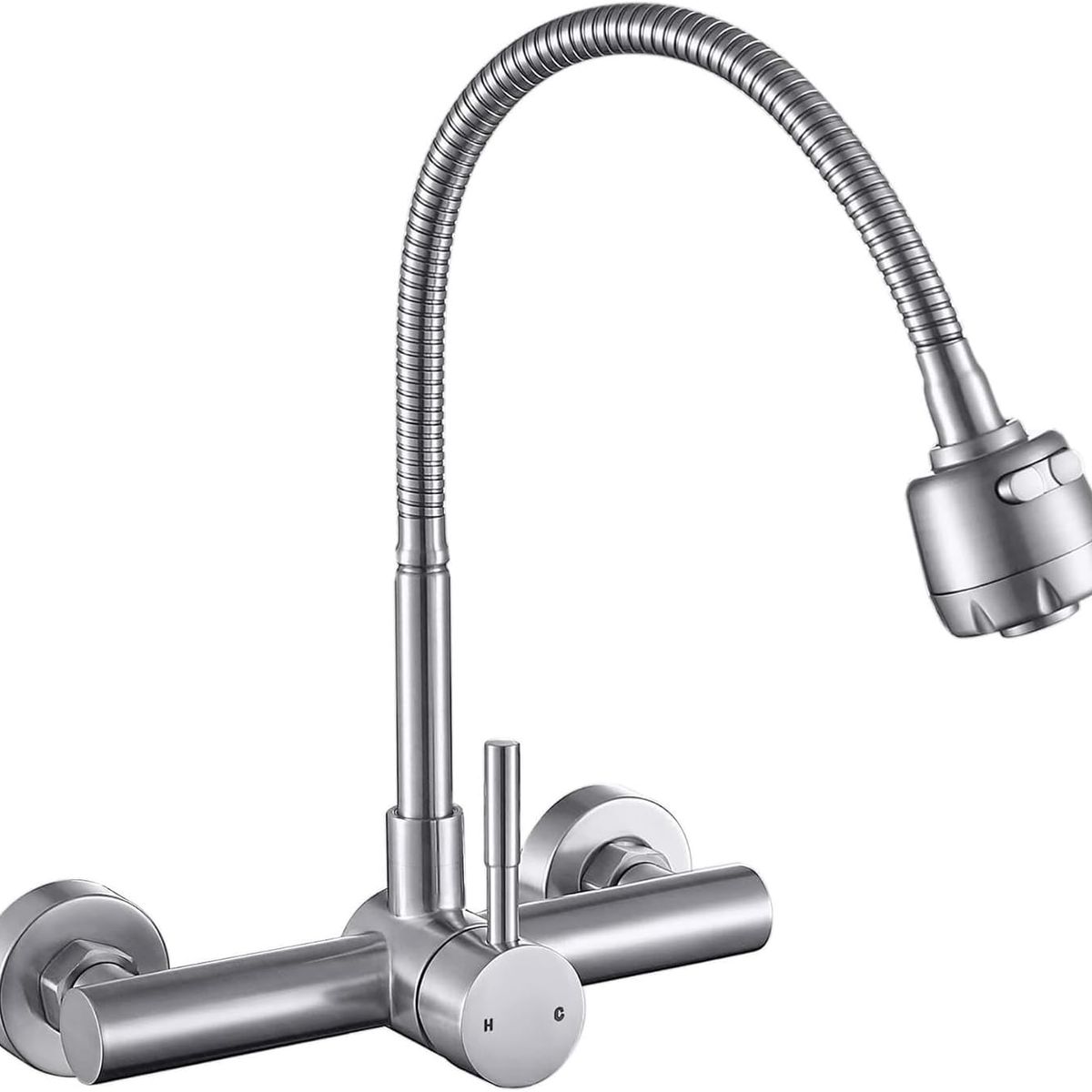 KUANGYE - Llave Monomando Lavaplato Al Muro Cuello Flexible Acero Inox