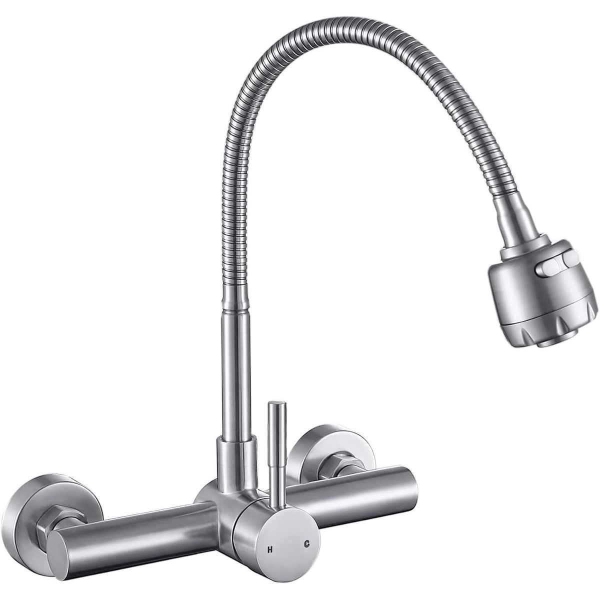 KUANGYE - Llave Monomando Lavaplato Al Muro Cuello Flexible Acero Inox