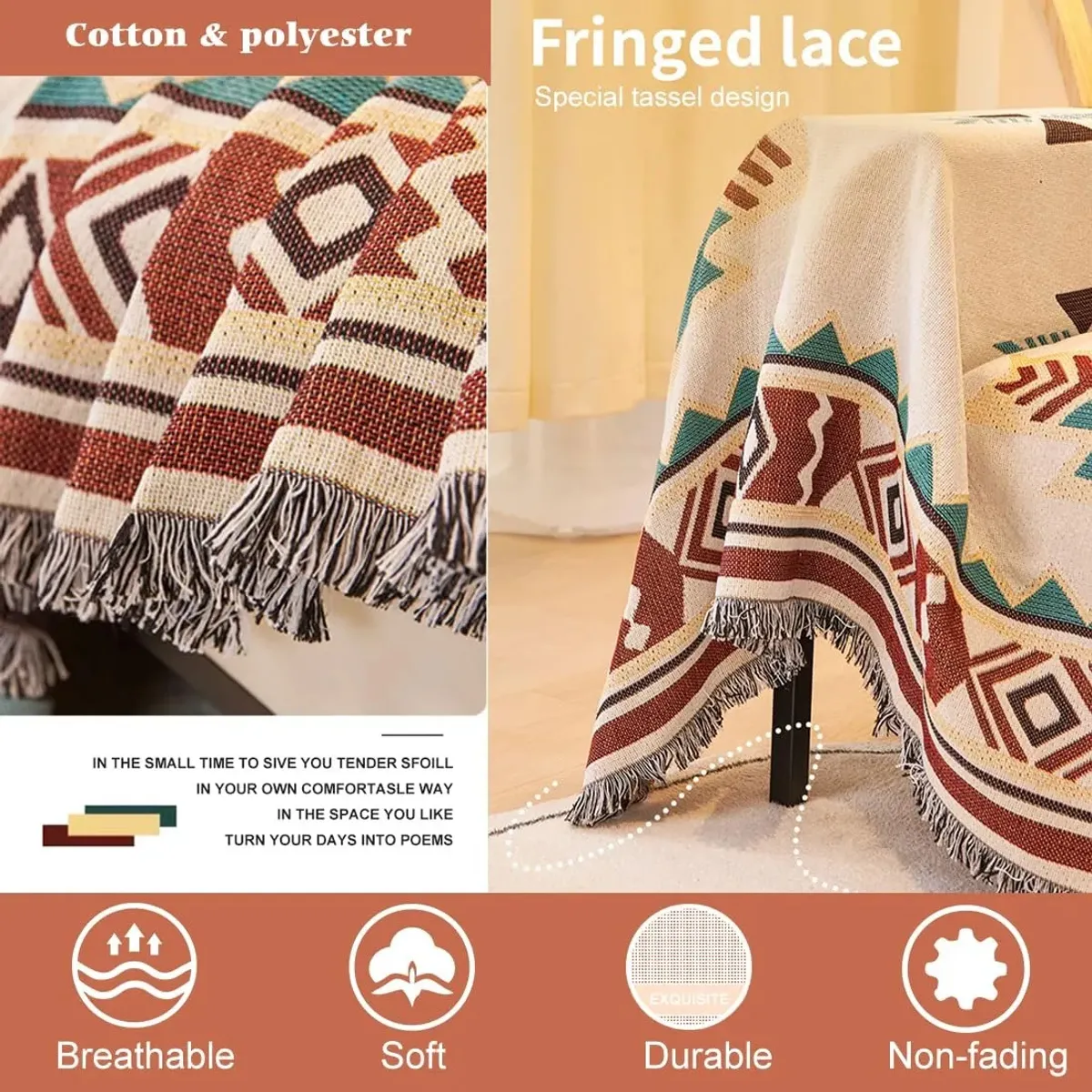 KUANGYE - Manta Decorativa Para Sillon Sofa O Pie De Cama Reversible