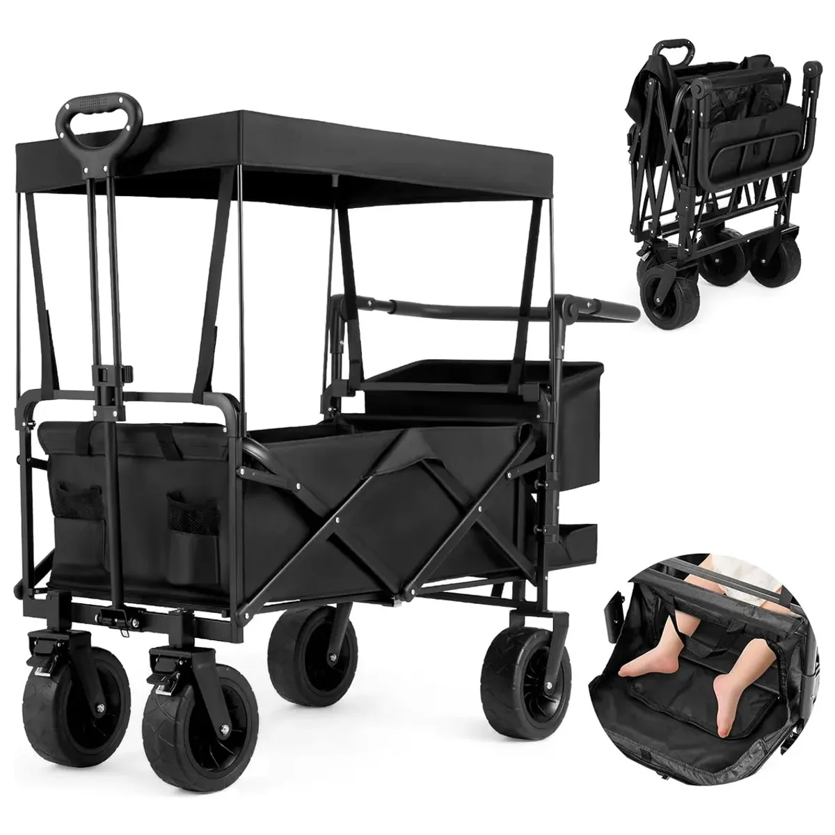 KUANGYE - Carrito De Mandado Plegable Camping Con Toldo Desmontable