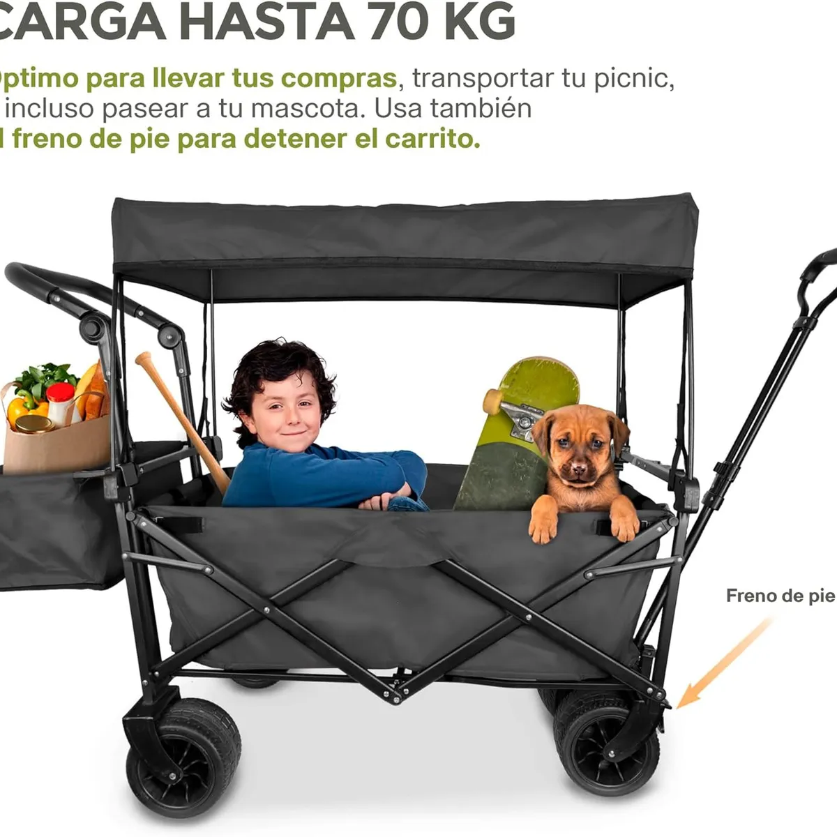 KUANGYE - Carrito De Mandado Plegable Camping Con Toldo Desmontable