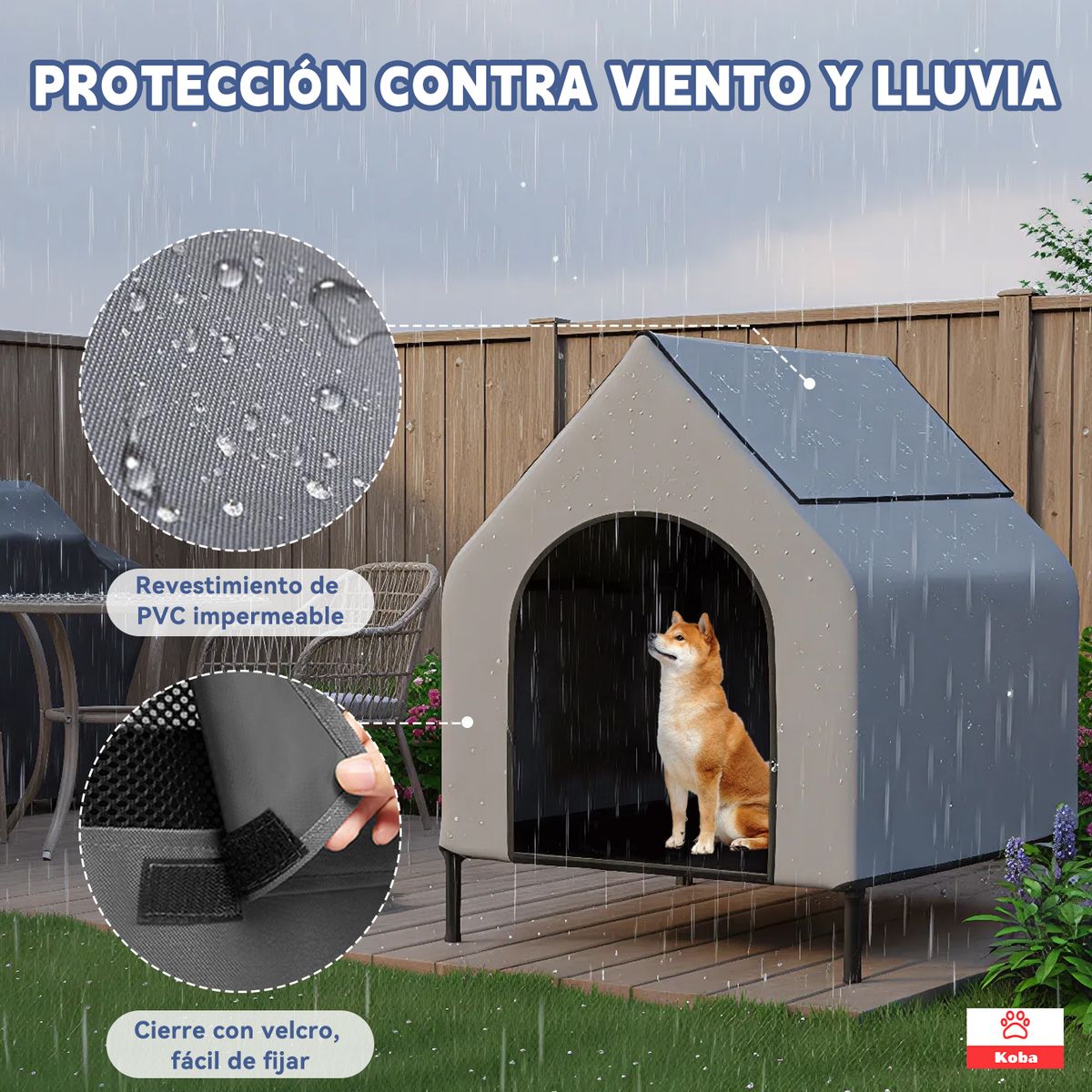KOBA - Casa Para Perros Exterior Tipo Carpa Impermeable XL 125x92cm