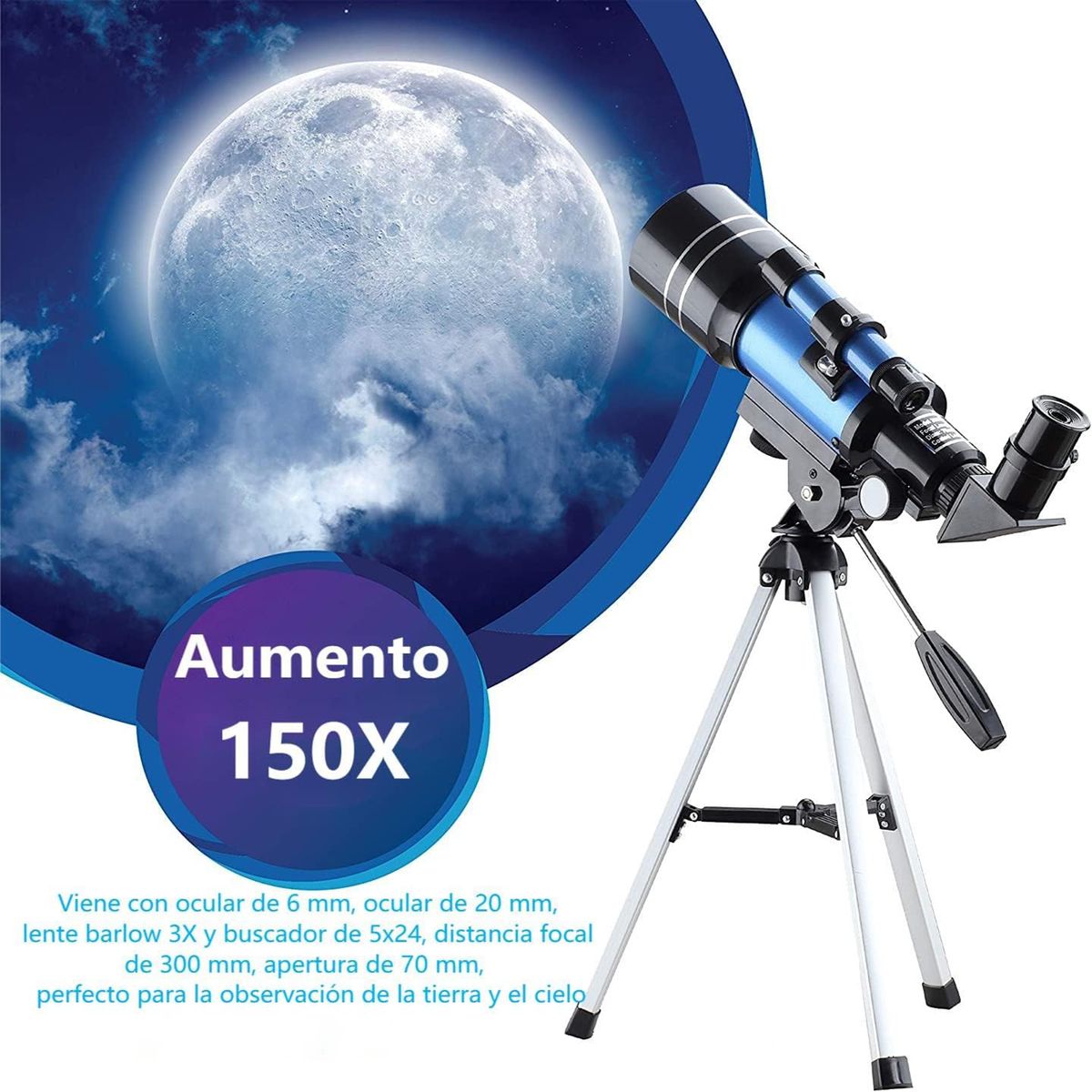 WELDMON - Telescopio Astronómico Profesional Monocular F30070m Con Trípode