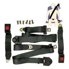 KUANGYE - Pack 2 Cinturones Seguridad Universal 3 Puntas Color Negro