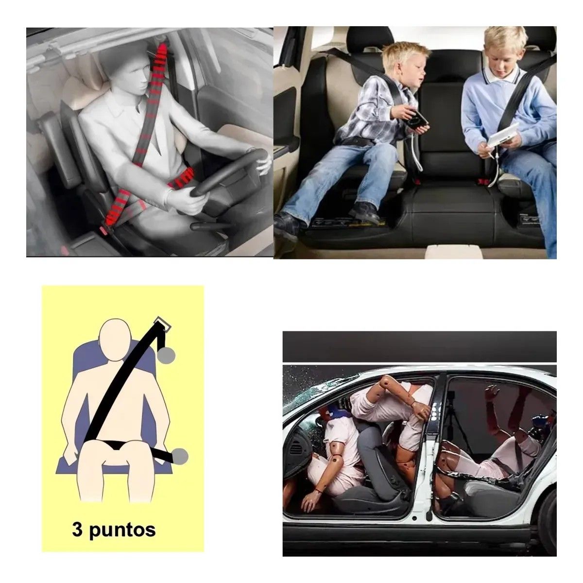 KUANGYE - Pack 2 Cinturones Seguridad Universal 3 Puntas Color Negro