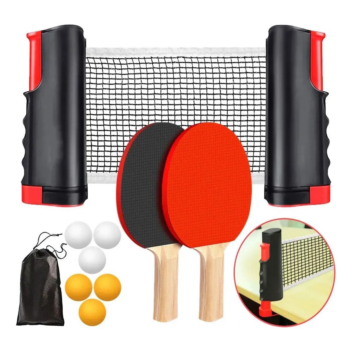 KUANGYE - Set Ping Pong Tenis Mesa 2 Paleta + 6 Pelotas + Malla