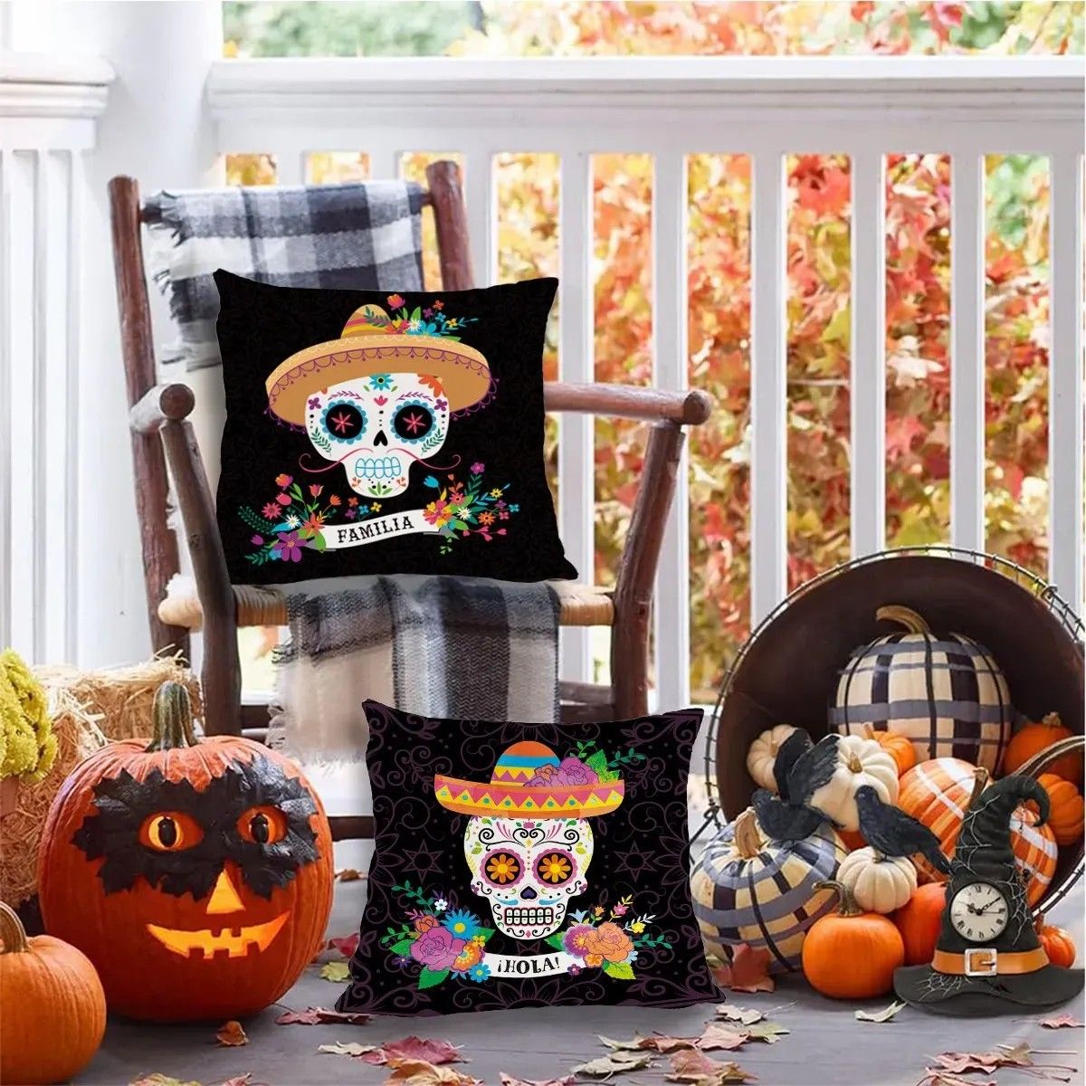 KUANGYE - Funda De Almohada Del Día De Muertos, Calavera, 4 Piezas