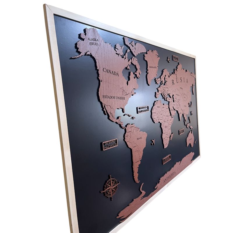 LOS REGALONES - Cuadro Mapa Del Mundo Con Sus Capitales En Madera 60x90 Cm