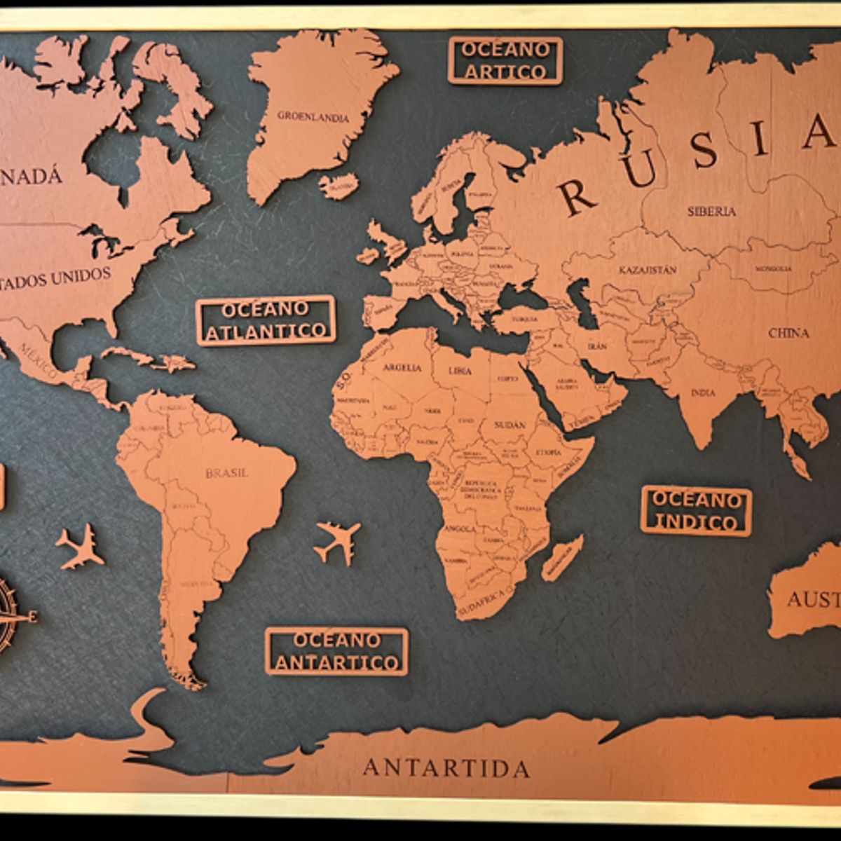 LOS REGALONES - Cuadro Mapa Del Mundo Tallado En Madera 60x90 Cm