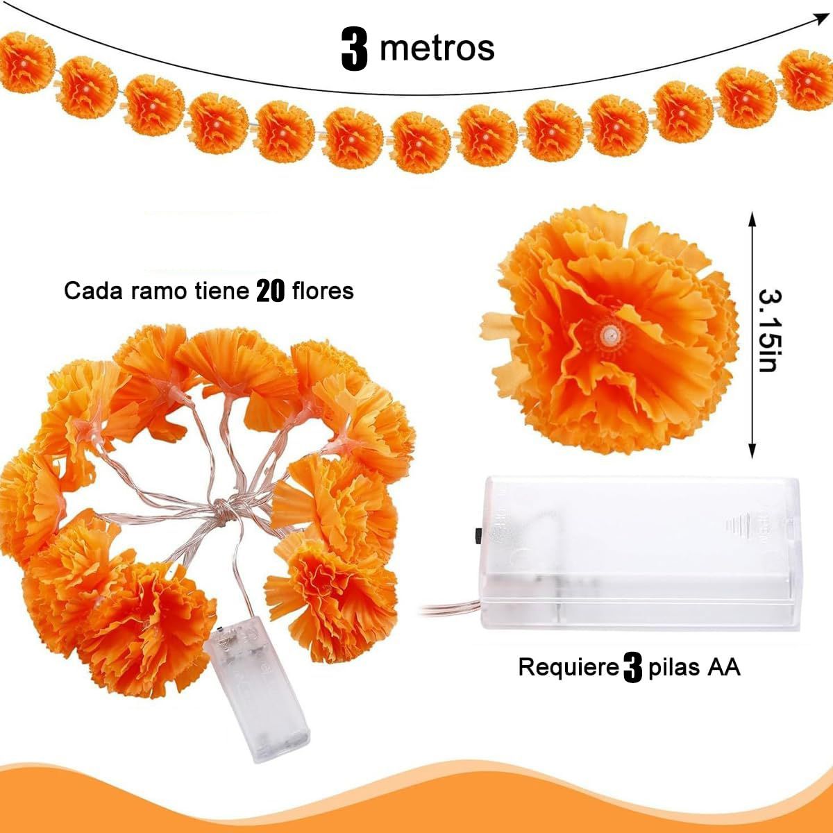 KUANGYE - Flor Artificial Luces Halloweendecoración Día De Los Muertos