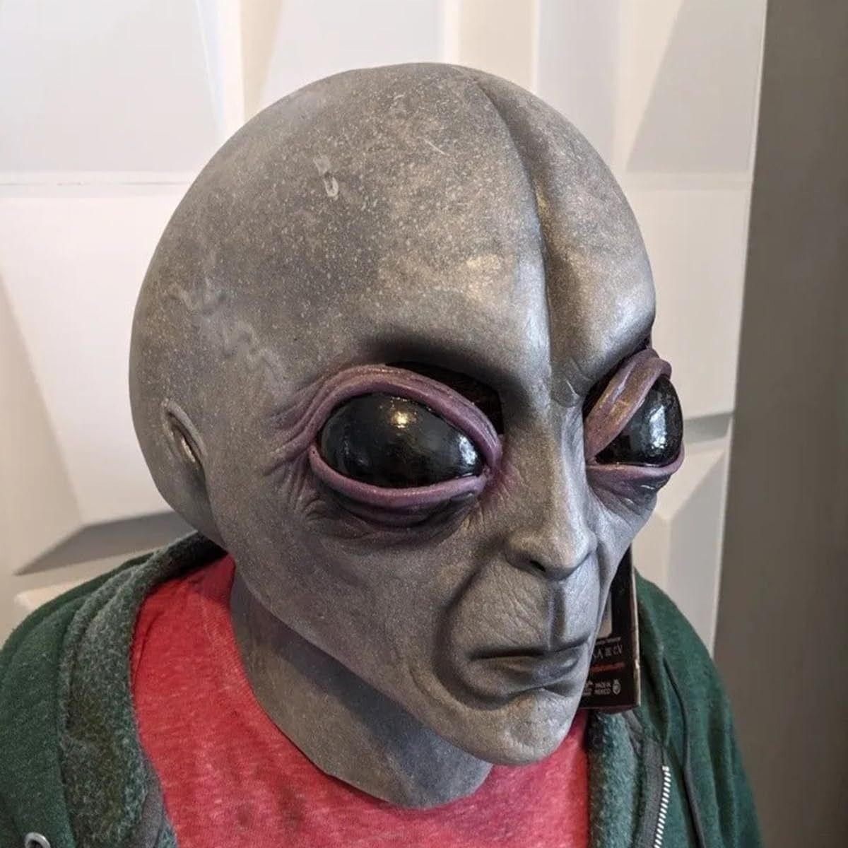 KUANGYE - Máscara Halloween Látex Alien Gris Con Luz Verde Adultos