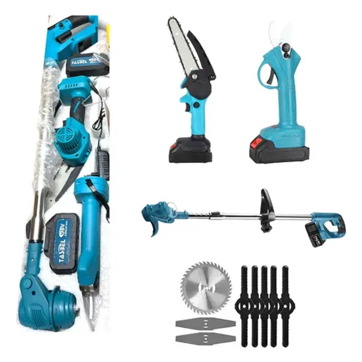 MOVI - SET DE JARDIN CORTADORA DE CESPED TIJERA DE PODAR Y MINI MOTOSIERRA