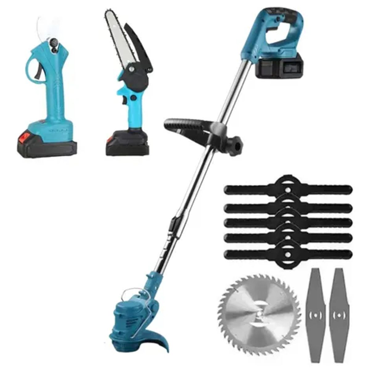 MOVI - SET DE JARDIN CORTADORA DE CESPED TIJERA DE PODAR Y MINI MOTOSIERRA