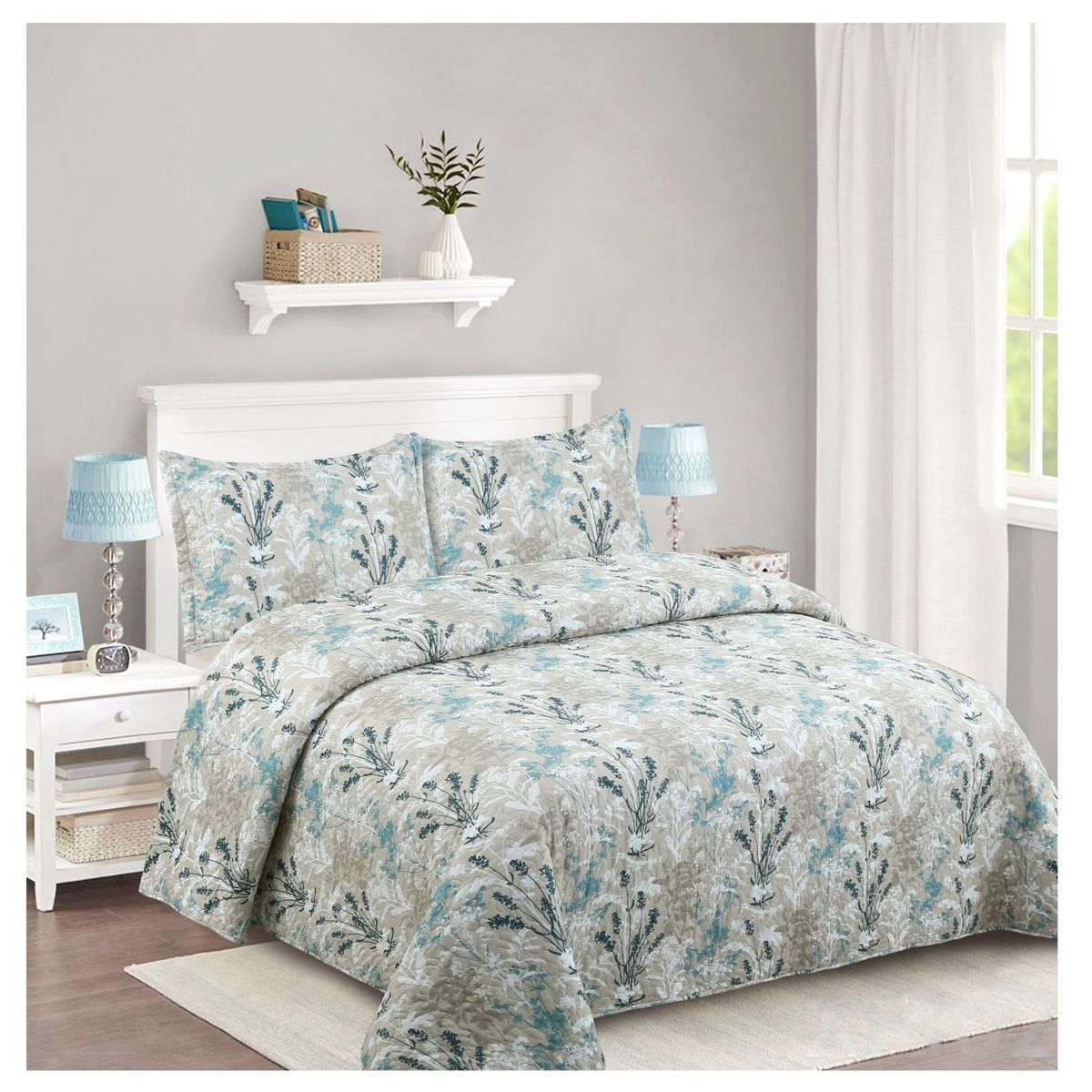 COMPRAPO - Cubrecama Quilt Liviano 2 Plazas Amanecer Azul + 2 Fundas 50x70 Cm