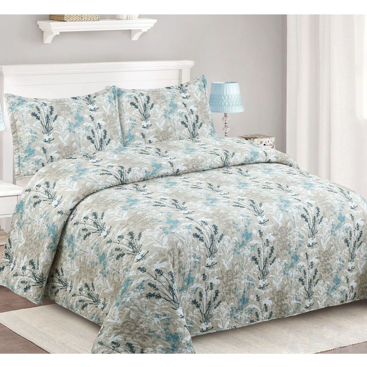 COMPRAPO - Cubrecama Quilt Liviano 2 Plazas Amanecer Azul + 2 Fundas 50x70 Cm