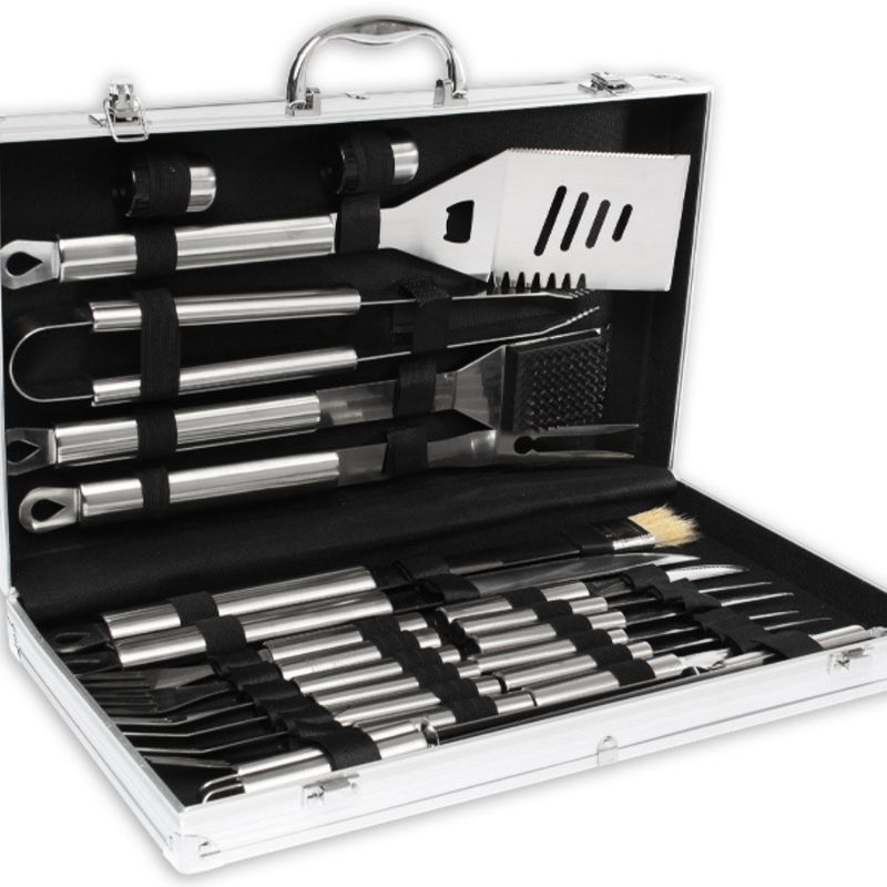 MOVI - MALETA DE LUJO CON SET PARRILLERO DE 18 PIEZAS ACERO INOXIDABLE