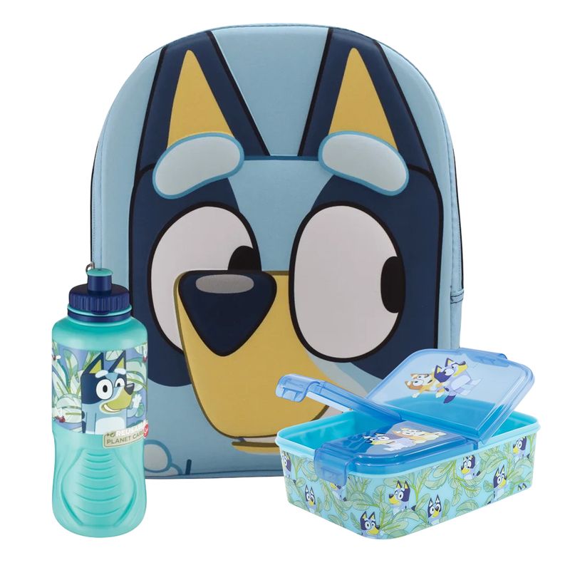 BLUEY - Set Mochila Escolar Face 3D Bluey + Accesorios 2