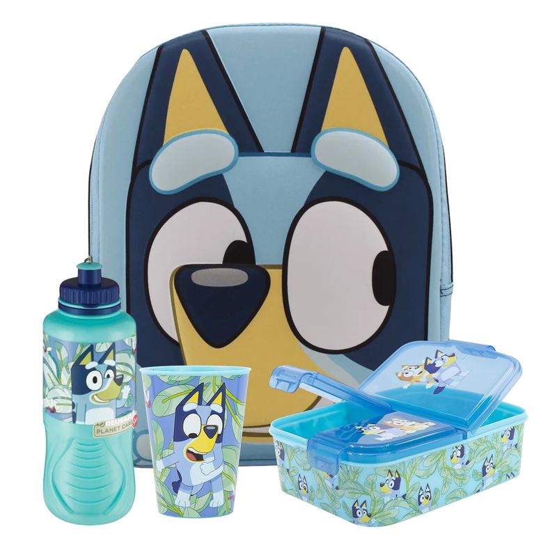 BLUEY - Set Mochila Escolar Face 3D Bluey + Accesorios 3