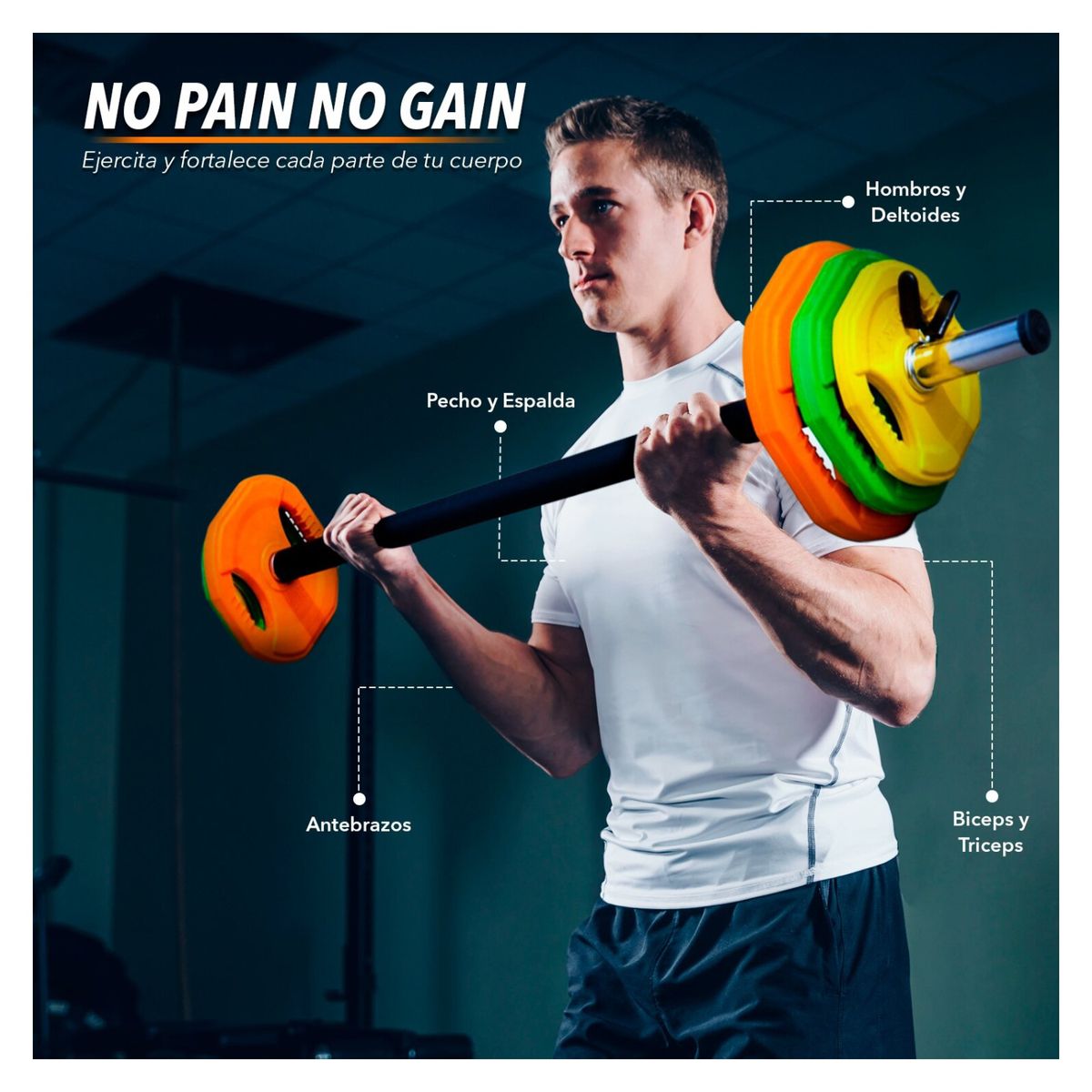 ASIAMERICA - Set Pesas de 20 Kg Barra 1.4m más Discos Colores