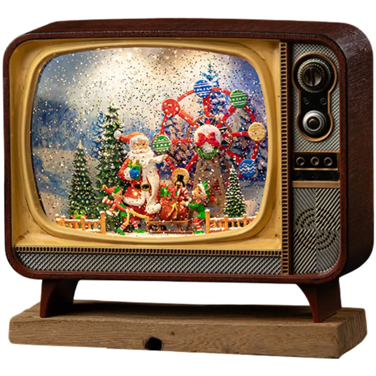 MOVI - CAJA MUSICAL NAVIDEÑA CON LUZ EN FORMA DE TV VINTAGE