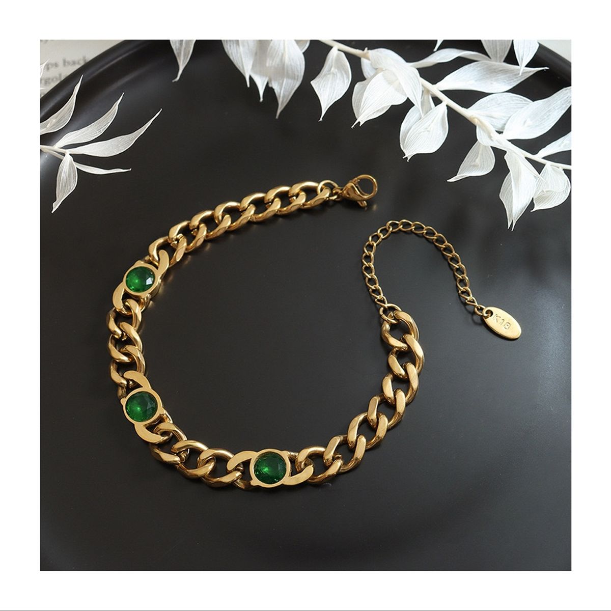 LUX JOYAS - Pulsera Baño Oro Amarillo 18k Grumet Circones Esmeralda