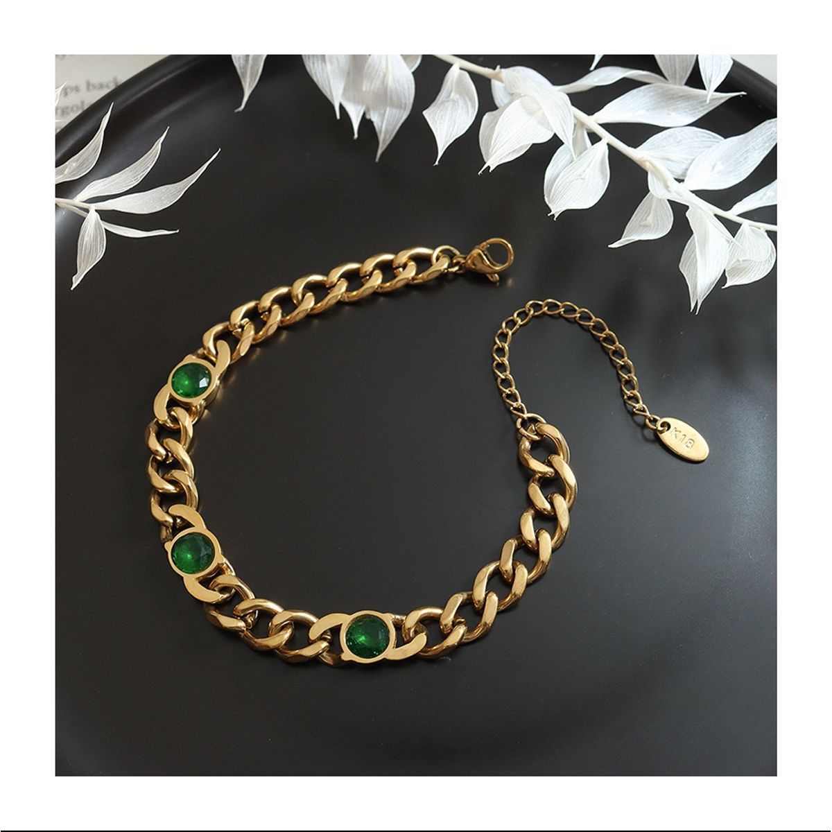 LUX JOYAS - Pulsera Baño Oro Amarillo 18k Grumet Circones Esmeralda