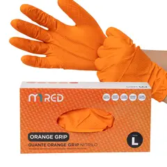GENERICO - Guantes Nitrilo Naranjo Diamantados Orange Grip 8g -500 Unid Talla L