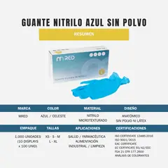 GENERICO - Guantes Nitrilo Azul Sin Polvo Mred Examinación Caja 1000 Un Talla L