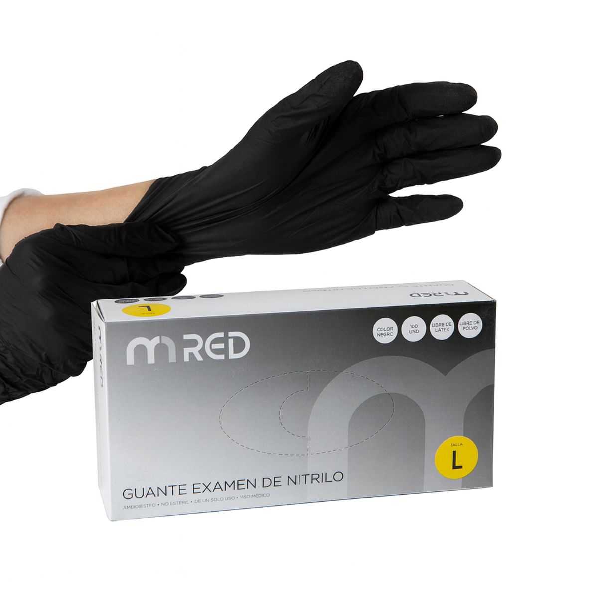 GENERICO - Guantes Nitrilo Negro Sin Polvo Mred Examinación 1000 Un Talla L