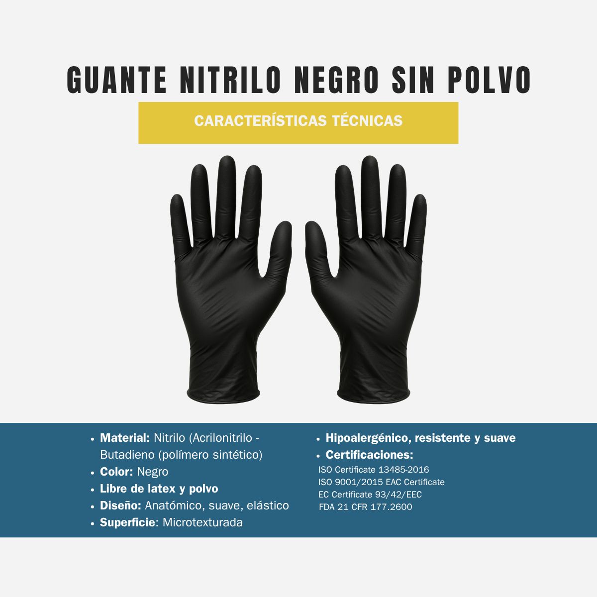 GENERICO - Guantes Nitrilo Negro Sin Polvo Mred Examinación 1000 Un Talla XL