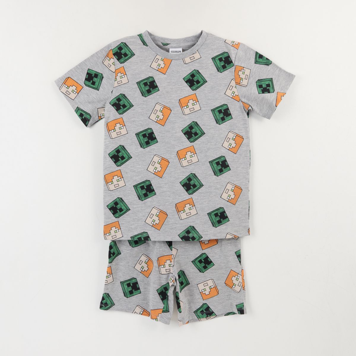 MINECRAFT - Pijama Corto Niño Gris Full Print Creeper Alex Minecraft