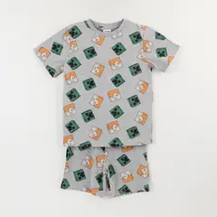 MINECRAFT - Pijama Corto Niño Gris Full Print Creeper Alex