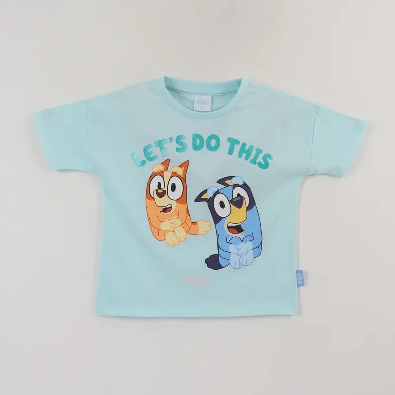 BLUEY - Polera Manga Corta Niña Celeste Bingo & Bluey