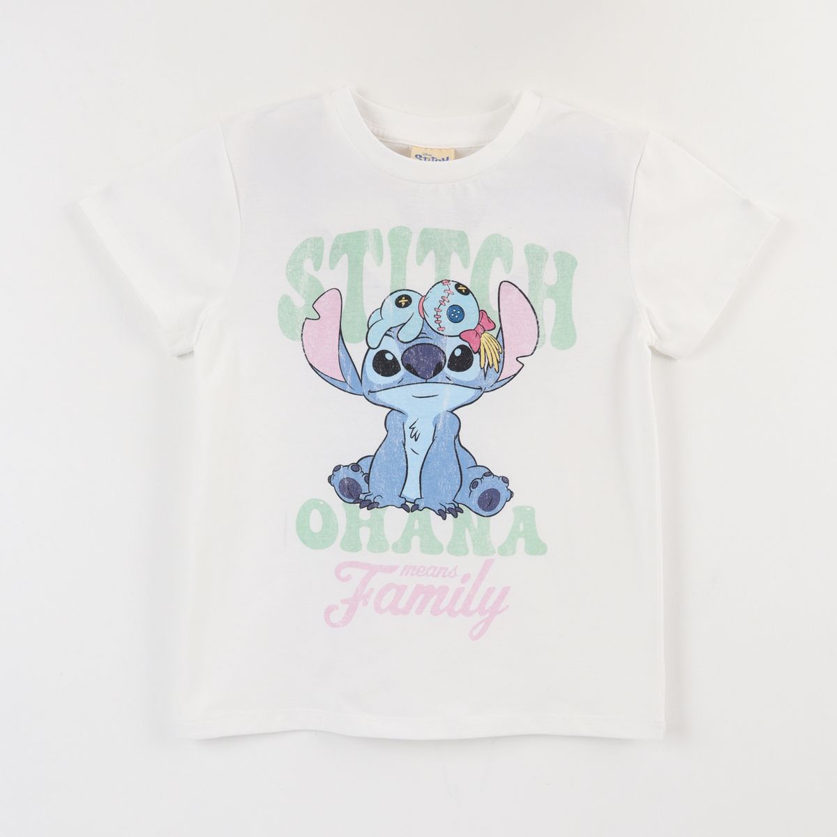 DISNEY - Polera Manga Corta Niña Blanco Ohana Lilo & Stitch Disney