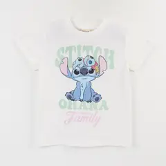 DISNEY - Polera Manga Corta Niña Blanco Ohana Lilo & Stitch
