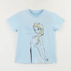 DISNEY - Polera Manga Corta Niña Celeste Elsa Frozen