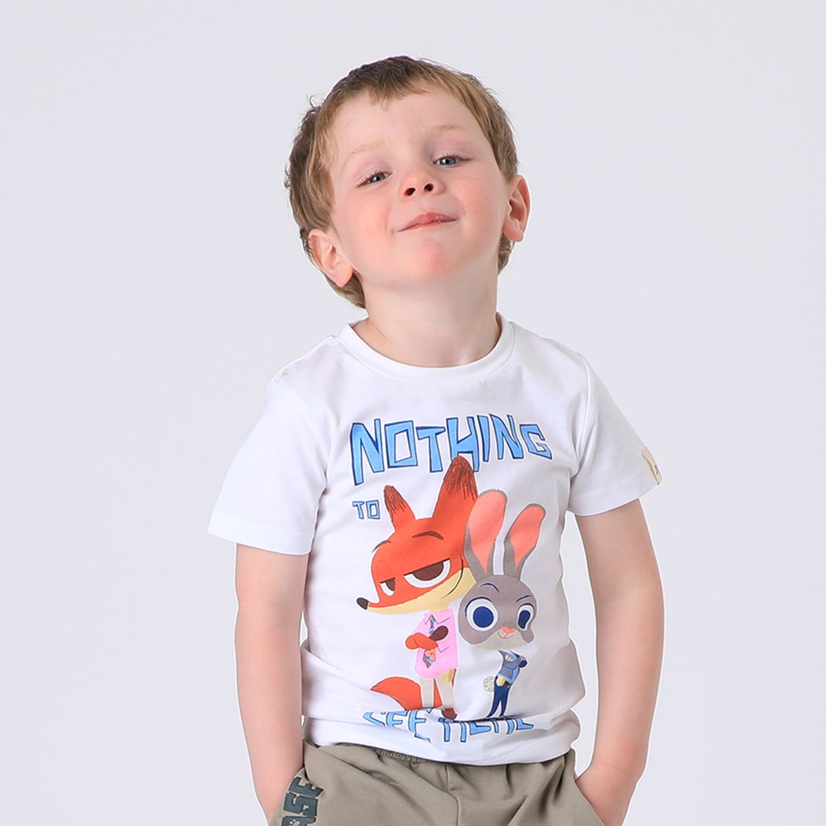 DISNEY - Polera Manga Corta Niño Blanco Nick & Hopps Zootopia Disney