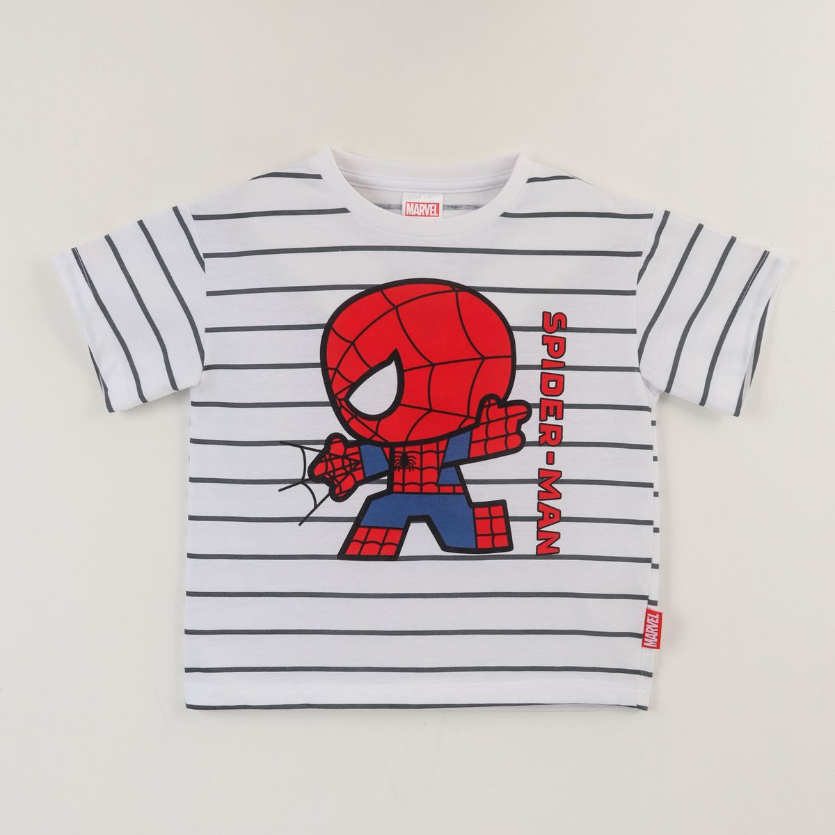 MARVEL - Polera Manga Corta Niño Blanco Rayas Spidey Marvel