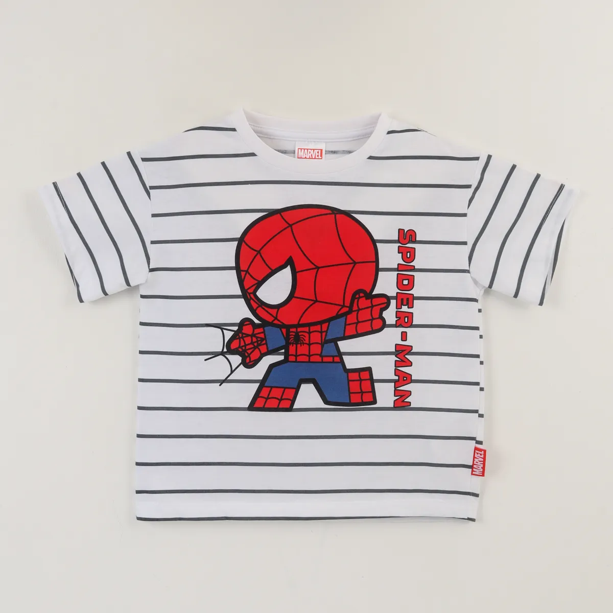 MARVEL - Polera Manga Corta Niño Blanco Rayas Spidey Marvel