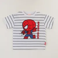 Polera Manga Corta Niño Blanco Rayas Spidey