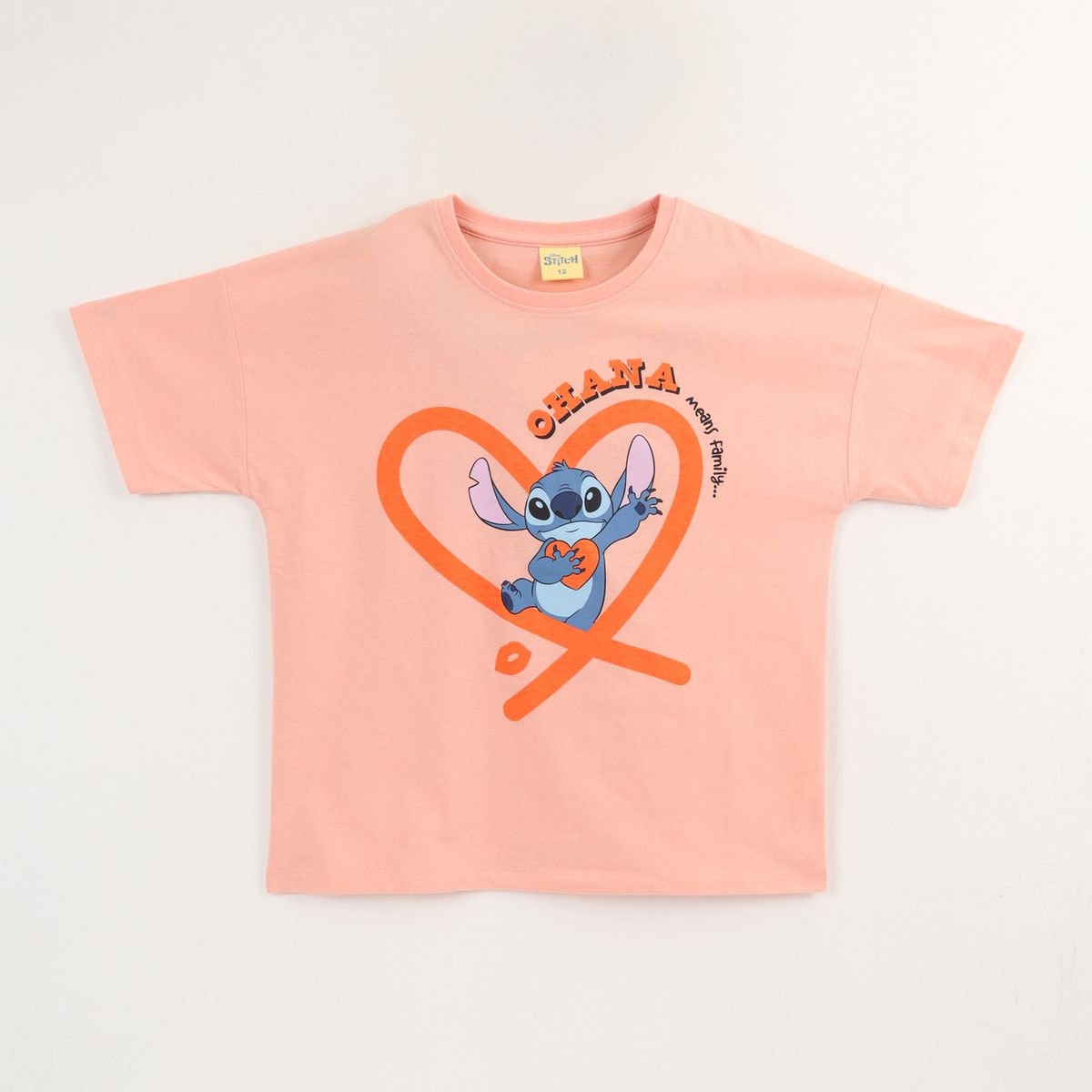 DISNEY - Polera Manga Corta Niña Damasco Stitch Ohana Disney