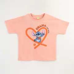 DISNEY - Polera Manga Corta Niña Damasco Stitch Ohana