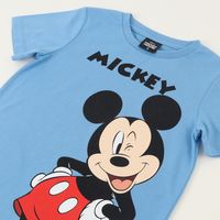 Polera Manga Corta Niño Azul Mickey Guiño
