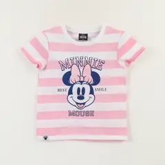 DISNEY - Polera Manga Corta Niña Rosado Rayas Minnie Smile