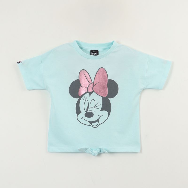DISNEY - Polera Manga Corta Niña Celeste Minnie Guiño Disney
