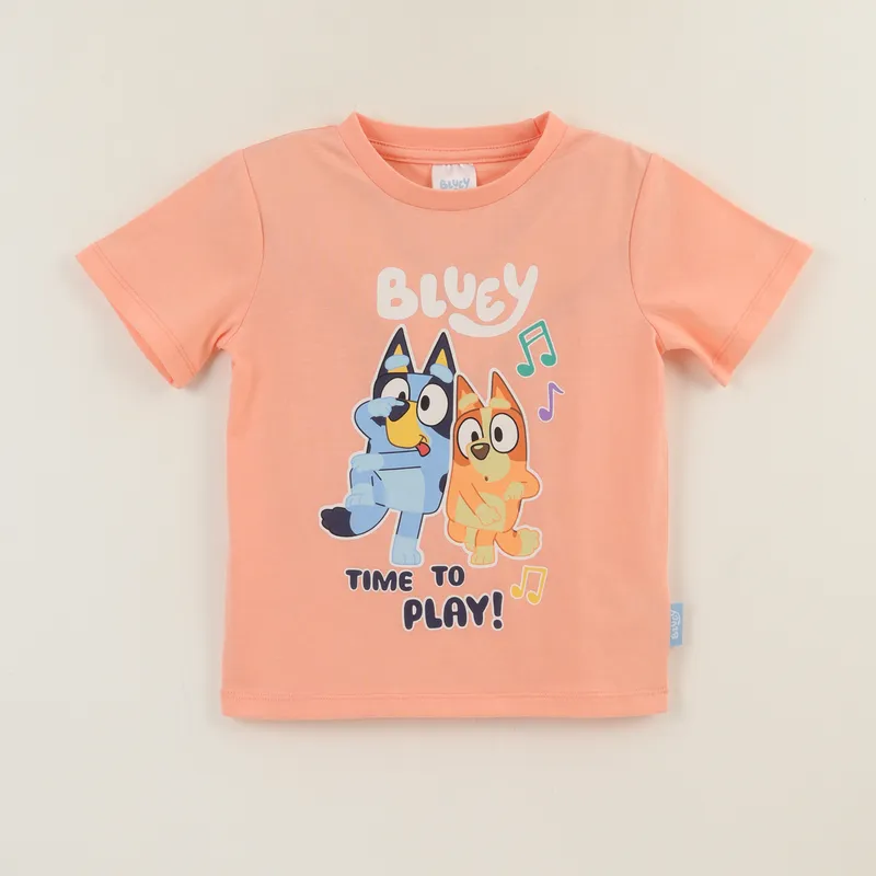 BLUEY - Polera Manga Corta Niño Damasco Bingo & Bluey